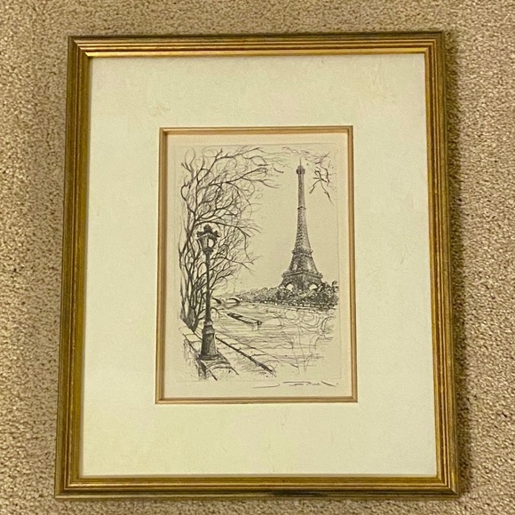 ANTIQUE Art Eiffel Tower Paris Drawing Sketch